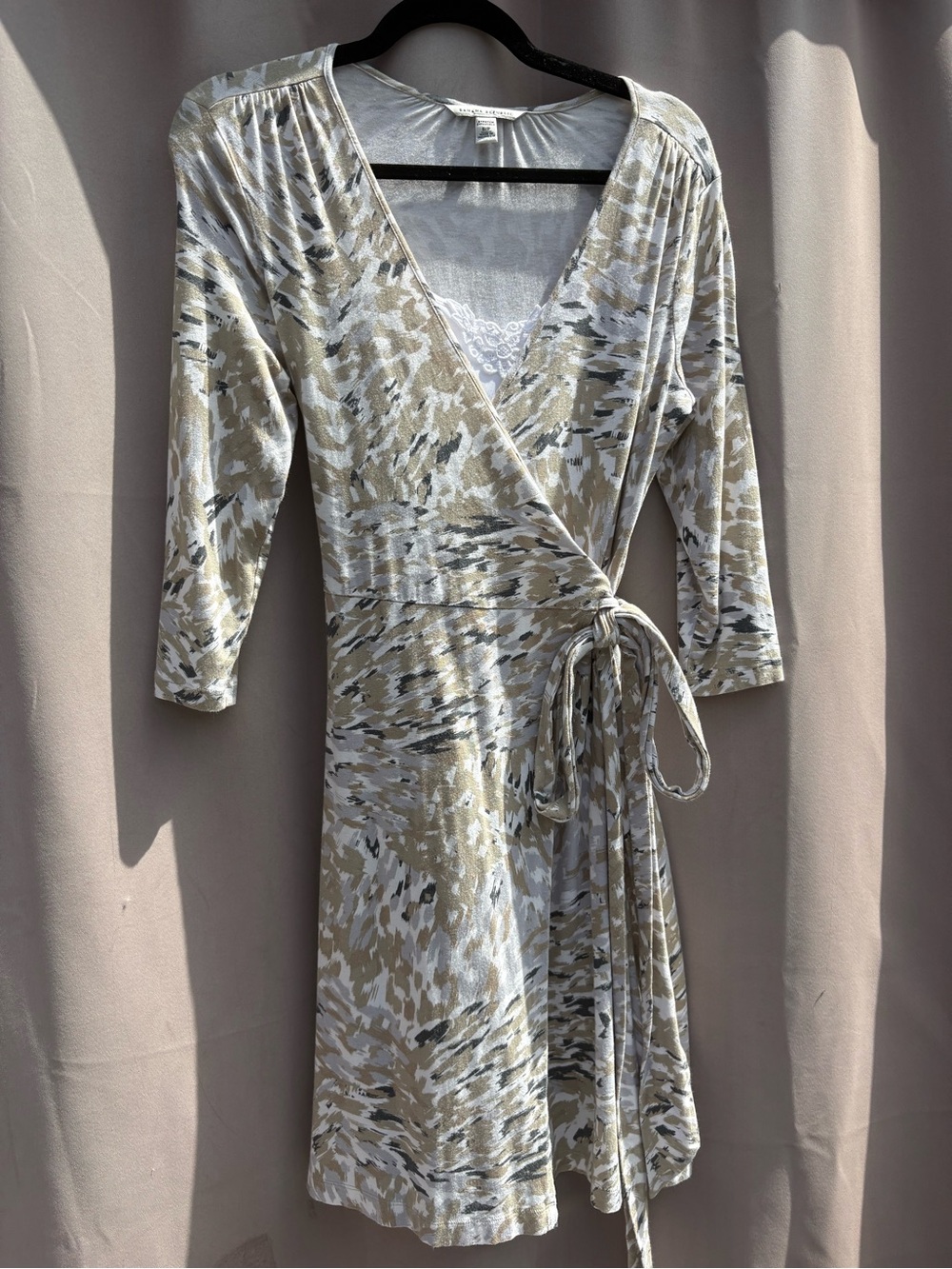 Neutral Patterned Banana Republic Wrap Dress with Tie Waist Comes With Slip